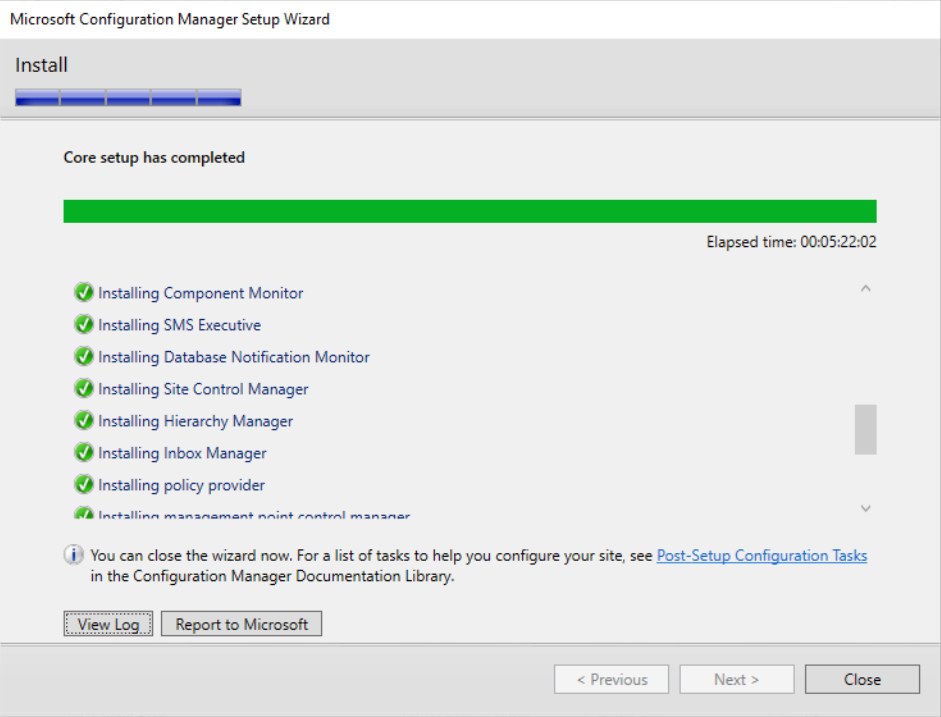 Configuration Manager Install Completed